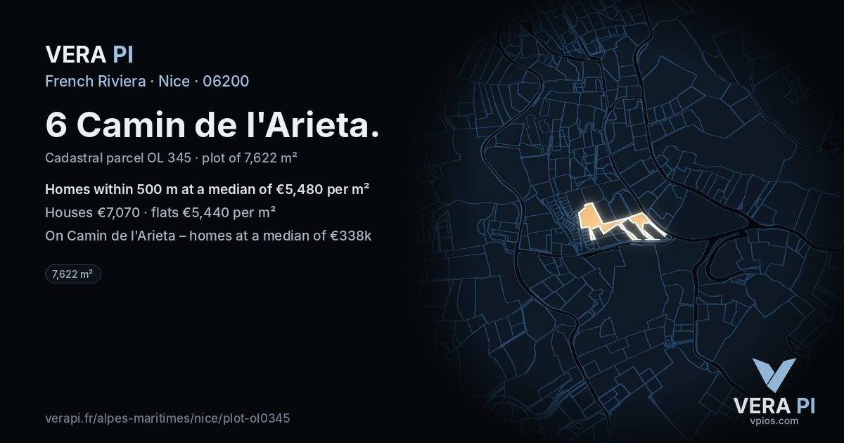 6 Camin de l'Arieta, Nice at night – the plot lit, the parcels around coloured by the prices near them