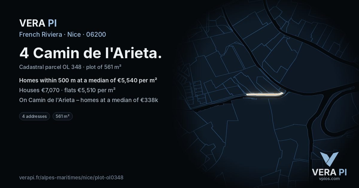 4 Camin de l'Arieta, Nice at night – the plot lit, the parcels around coloured by the prices near them