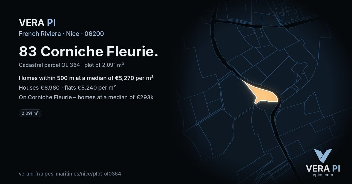 83 Corniche Fleurie, Nice at night – the plot lit, the parcels around coloured by the prices near them