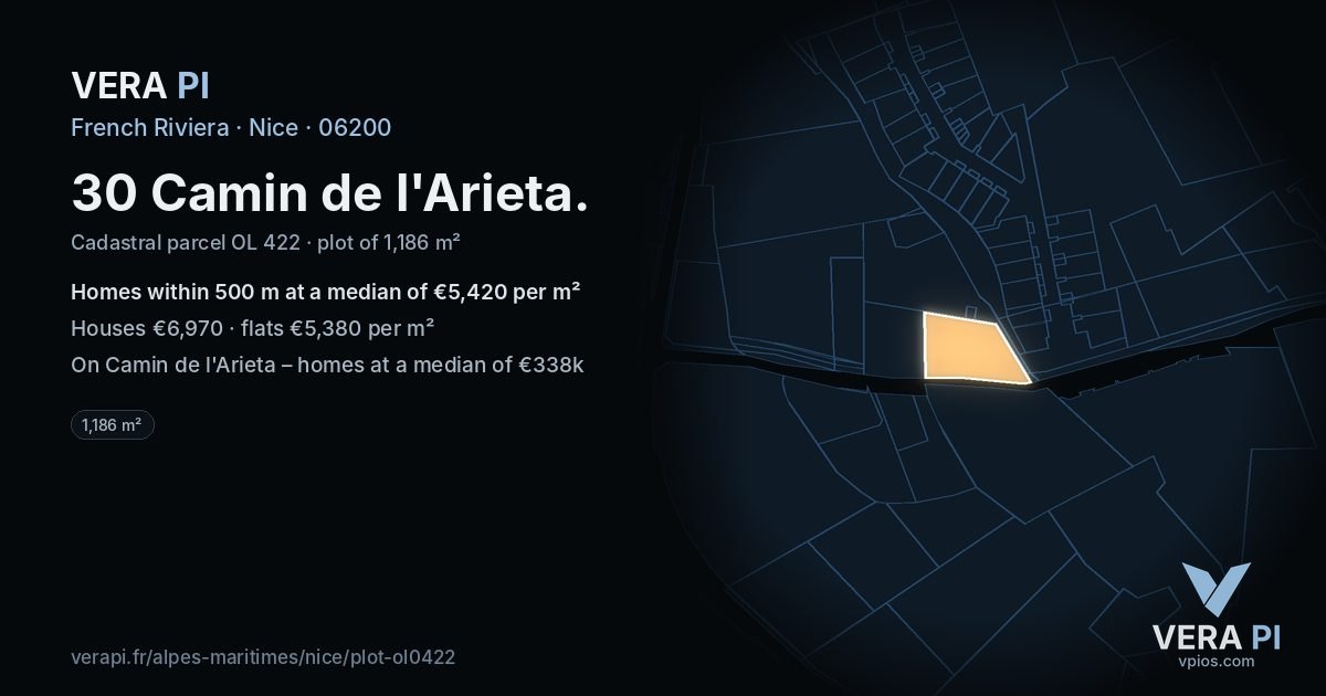 30 Camin de l'Arieta, Nice at night – the plot lit, the parcels around coloured by the prices near them