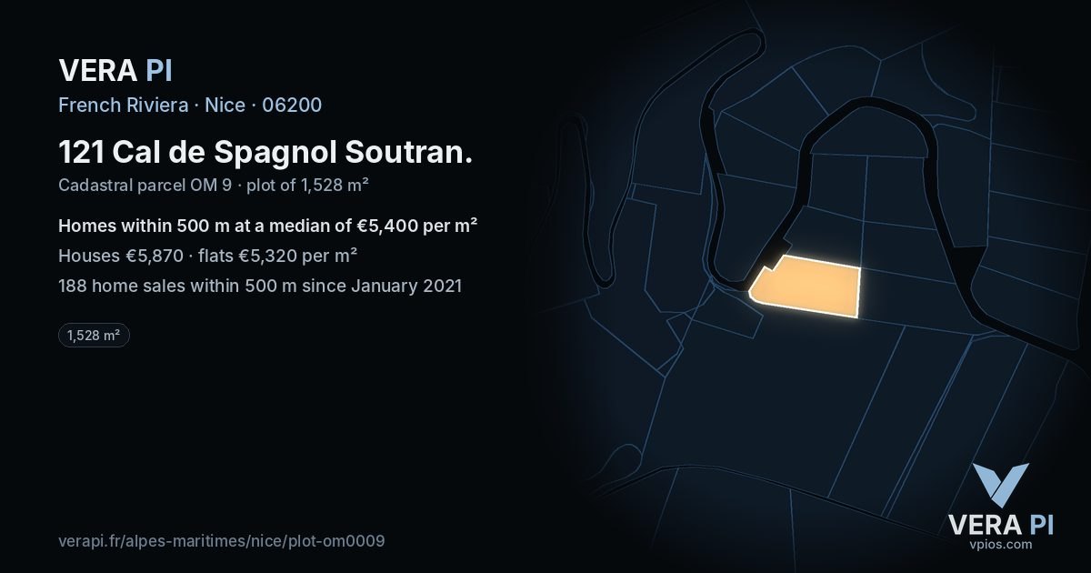 121 Cal de Spagnol Soutran, Nice at night – the plot lit, the parcels around coloured by the prices near them