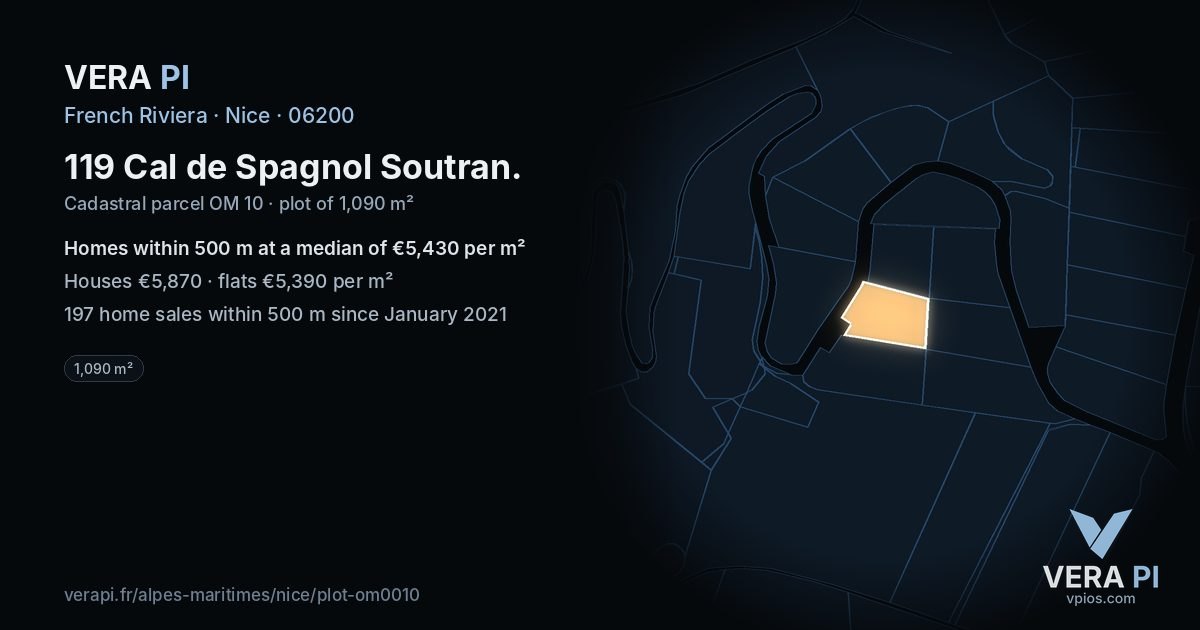 119 Cal de Spagnol Soutran, Nice at night – the plot lit, the parcels around coloured by the prices near them