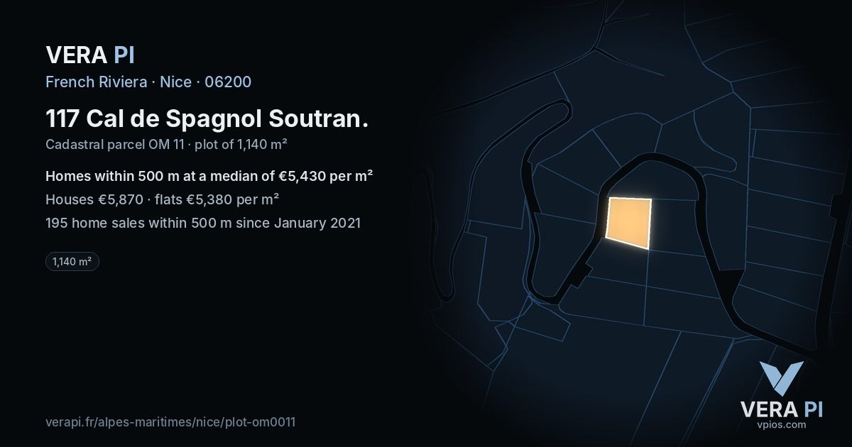 117 Cal de Spagnol Soutran, Nice at night – the plot lit, the parcels around coloured by the prices near them