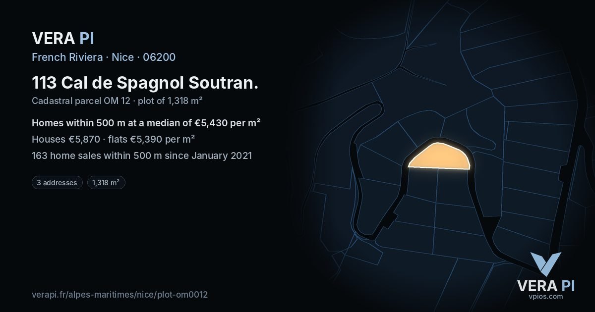 113 Cal de Spagnol Soutran, Nice at night – the plot lit, the parcels around coloured by the prices near them