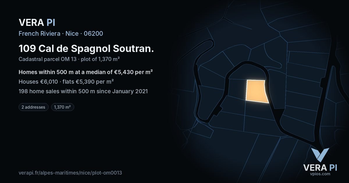 109 Cal de Spagnol Soutran, Nice at night – the plot lit, the parcels around coloured by the prices near them
