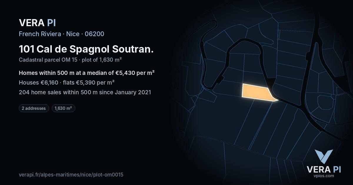 101 Cal de Spagnol Soutran, Nice at night – the plot lit, the parcels around coloured by the prices near them