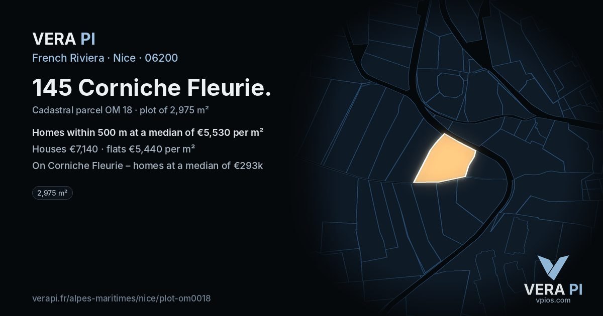 145 Corniche Fleurie, Nice at night – the plot lit, the parcels around coloured by the prices near them
