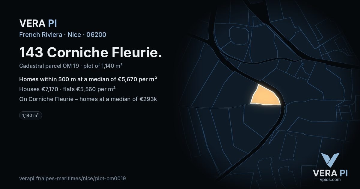 143 Corniche Fleurie, Nice at night – the plot lit, the parcels around coloured by the prices near them