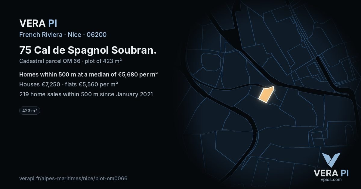 75 Cal de Spagnol Soubran, Nice at night – the plot lit, the parcels around coloured by the prices near them