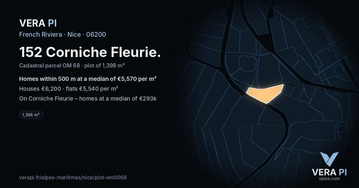 152 Corniche Fleurie, Nice at night – the plot lit, the parcels around coloured by the prices near them