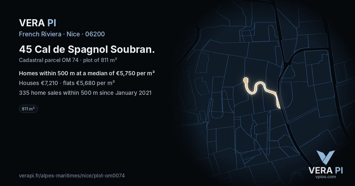 45 Cal de Spagnol Soubran, Nice at night – the plot lit, the parcels around coloured by the prices near them