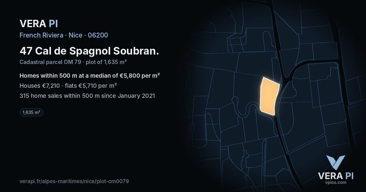 47 Cal de Spagnol Soubran, Nice at night – the plot lit, the parcels around coloured by the prices near them