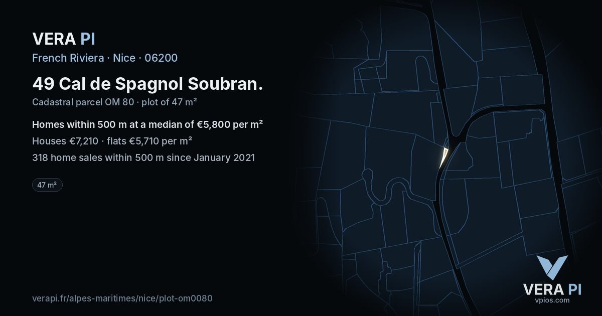 49 Cal de Spagnol Soubran, Nice at night – the plot lit, the parcels around coloured by the prices near them
