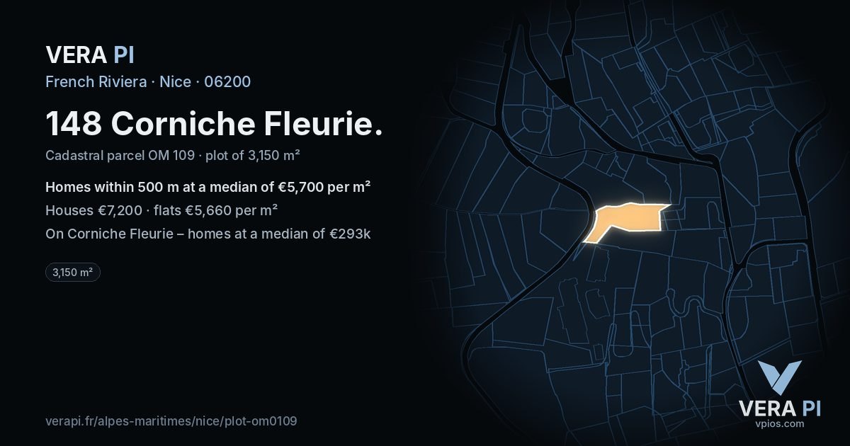 148 Corniche Fleurie, Nice at night – the plot lit, the parcels around coloured by the prices near them