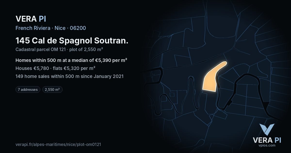 145 Cal de Spagnol Soutran, Nice at night – the plot lit, the parcels around coloured by the prices near them