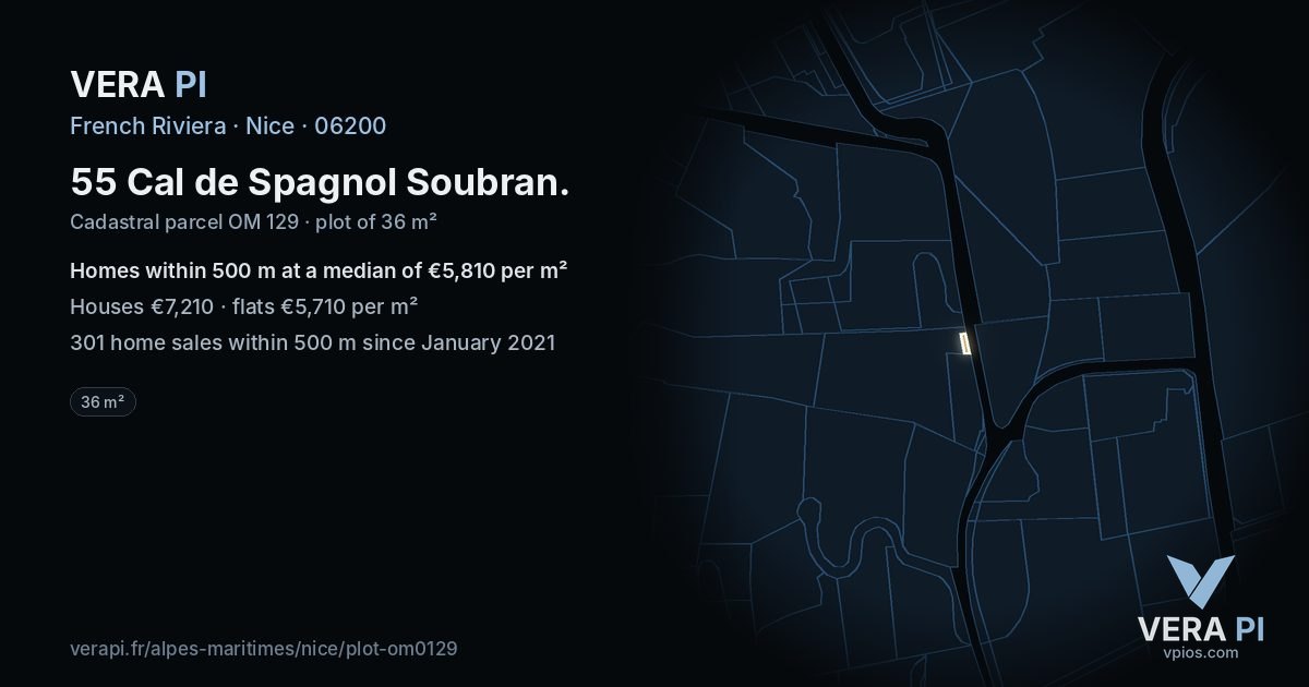 55 Cal de Spagnol Soubran, Nice at night – the plot lit, the parcels around coloured by the prices near them