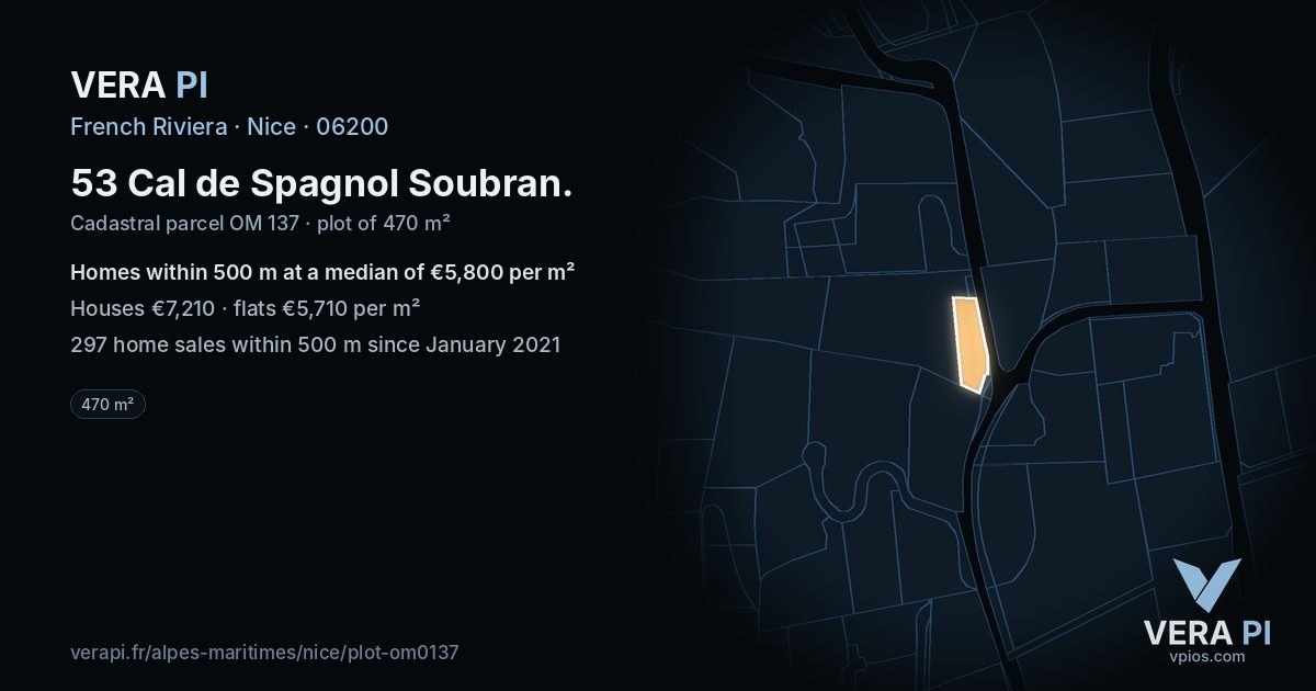53 Cal de Spagnol Soubran, Nice at night – the plot lit, the parcels around coloured by the prices near them
