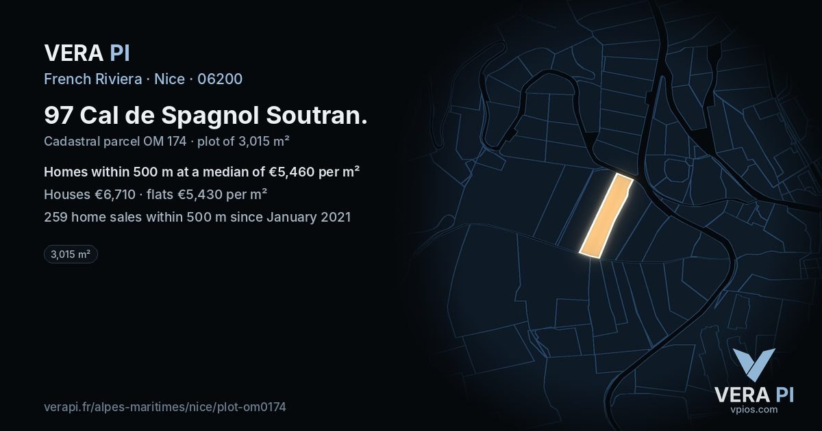 97 Cal de Spagnol Soutran, Nice at night – the plot lit, the parcels around coloured by the prices near them