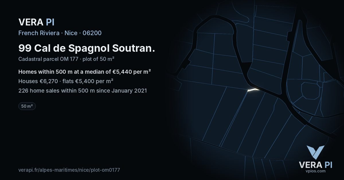 99 Cal de Spagnol Soutran, Nice at night – the plot lit, the parcels around coloured by the prices near them