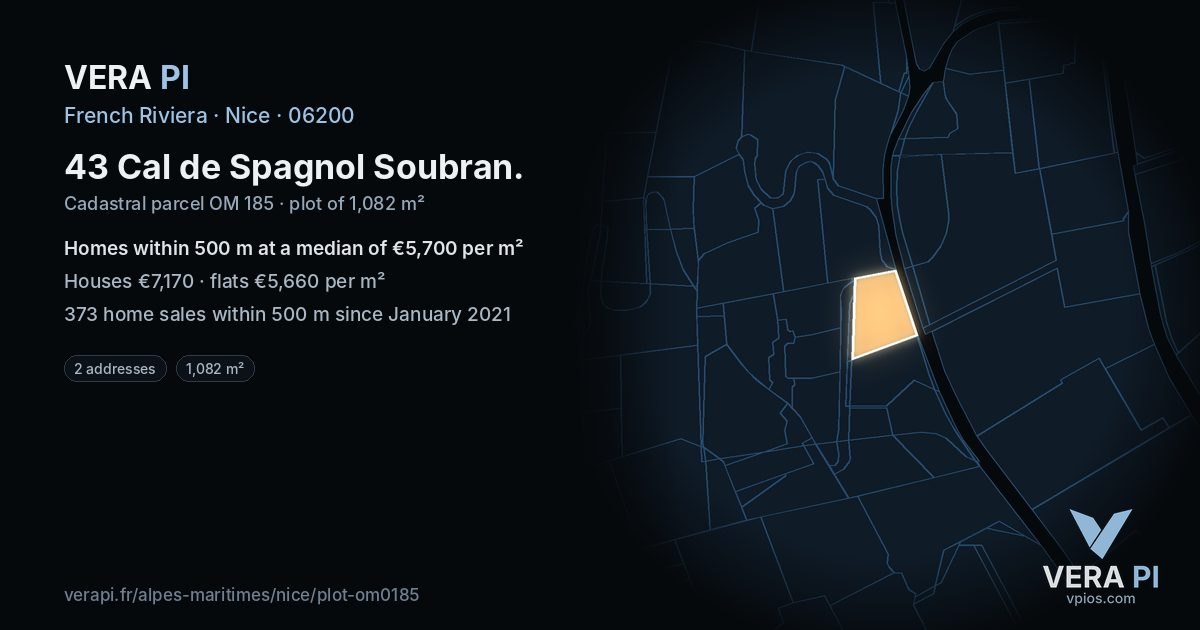 43 Cal de Spagnol Soubran, Nice at night – the plot lit, the parcels around coloured by the prices near them