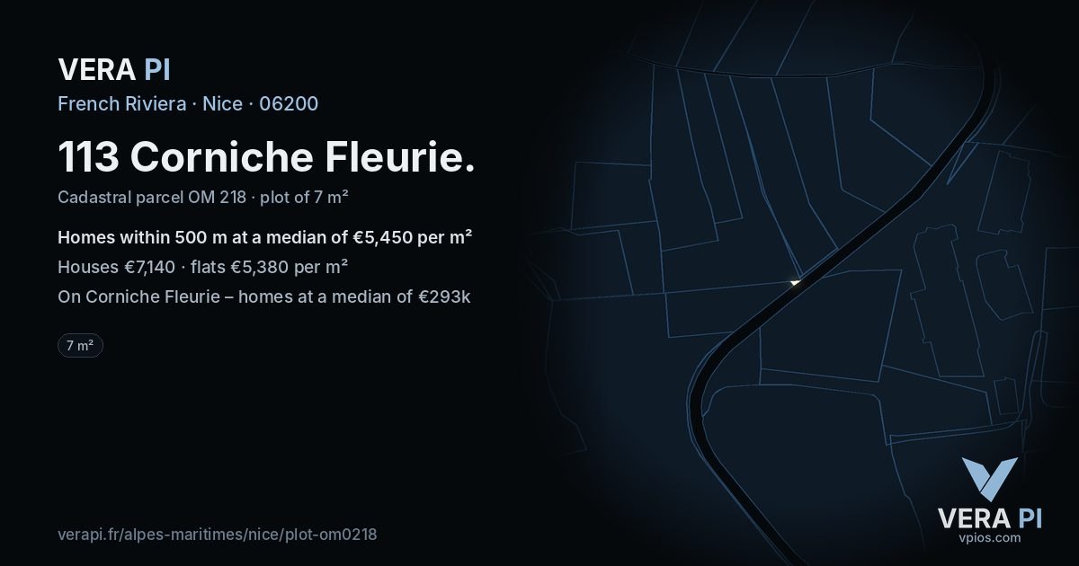 113 Corniche Fleurie, Nice at night – the plot lit, the parcels around coloured by the prices near them