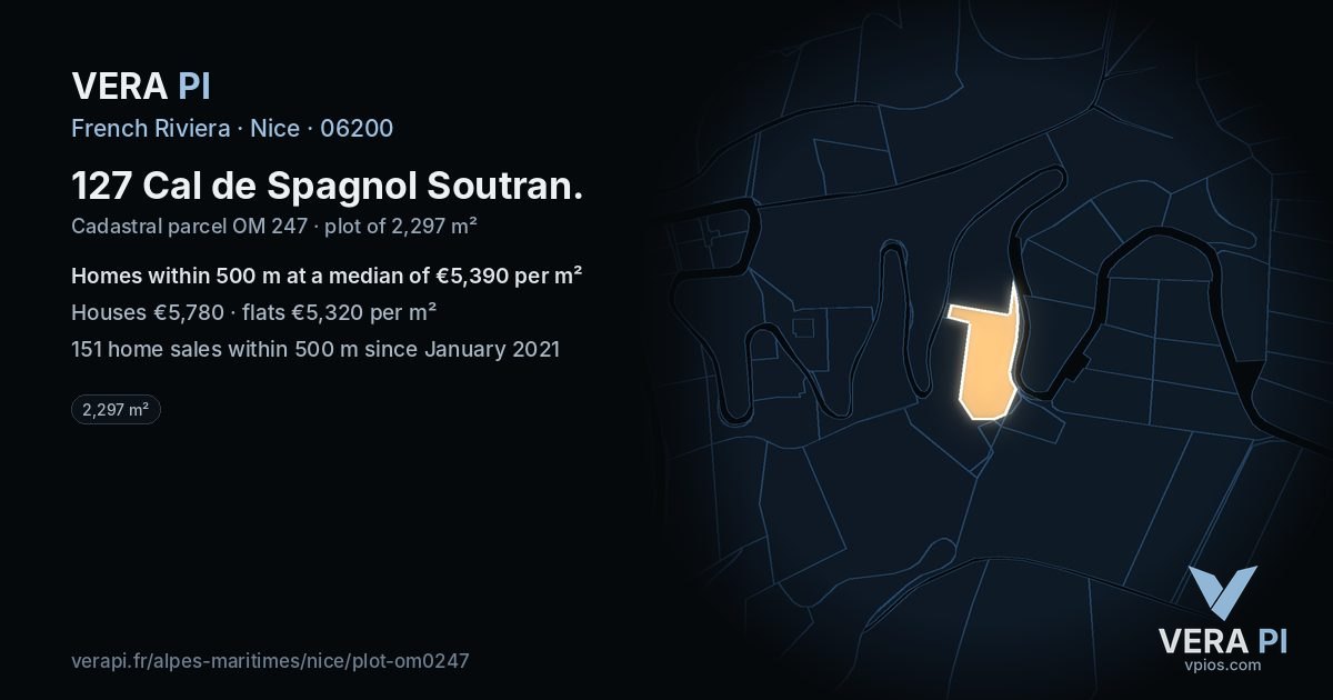 127 Cal de Spagnol Soutran, Nice at night – the plot lit, the parcels around coloured by the prices near them