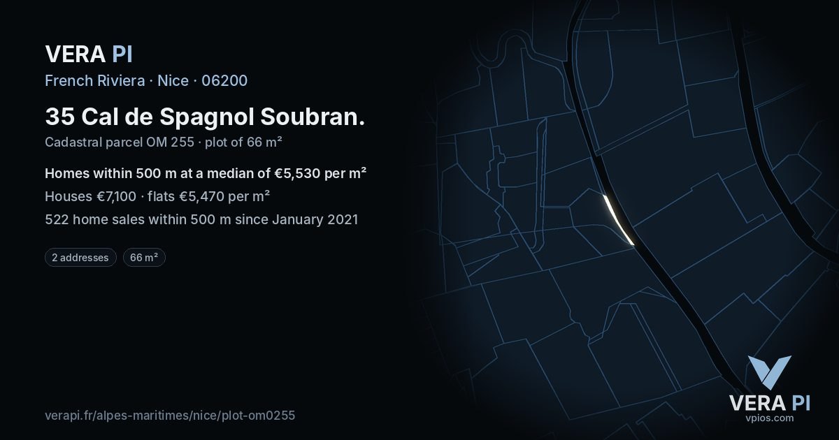35 Cal de Spagnol Soubran, Nice at night – the plot lit, the parcels around coloured by the prices near them