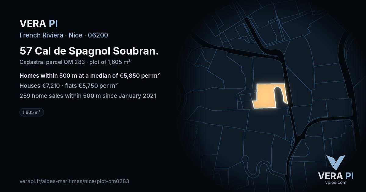 57 Cal de Spagnol Soubran, Nice at night – the plot lit, the parcels around coloured by the prices near them