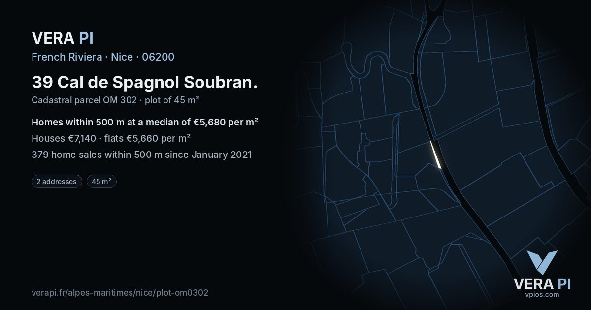 39 Cal de Spagnol Soubran, Nice at night – the plot lit, the parcels around coloured by the prices near them