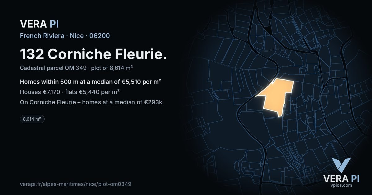 132 Corniche Fleurie, Nice at night – the plot lit, the parcels around coloured by the prices near them