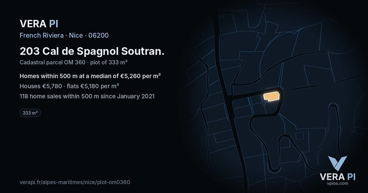 203 Cal de Spagnol Soutran, Nice at night – the plot lit, the parcels around coloured by the prices near them