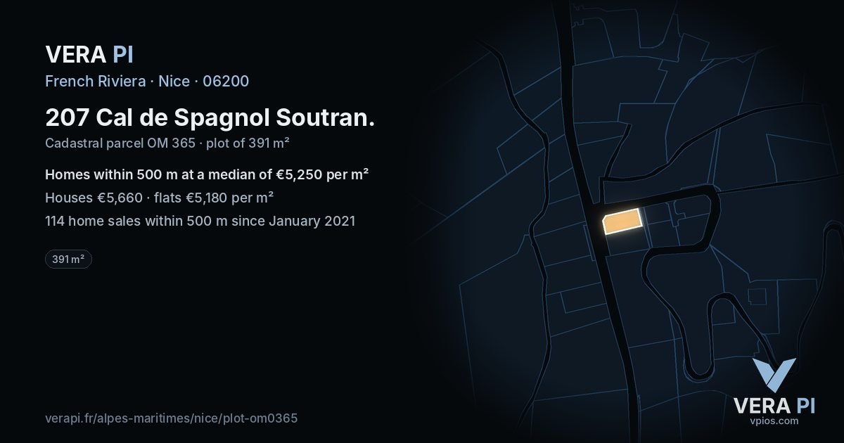 207 Cal de Spagnol Soutran, Nice at night – the plot lit, the parcels around coloured by the prices near them