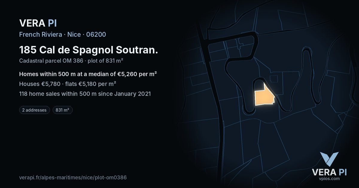 185 Cal de Spagnol Soutran, Nice at night – the plot lit, the parcels around coloured by the prices near them