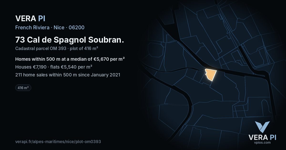 73 Cal de Spagnol Soubran, Nice at night – the plot lit, the parcels around coloured by the prices near them