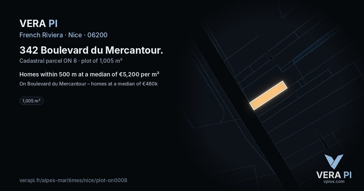 342 Boulevard du Mercantour, Nice at night – the plot lit, the parcels around coloured by the prices near them