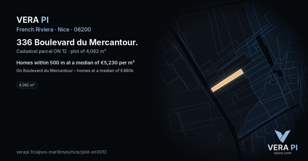 336 Boulevard du Mercantour, Nice at night – the plot lit, the parcels around coloured by the prices near them