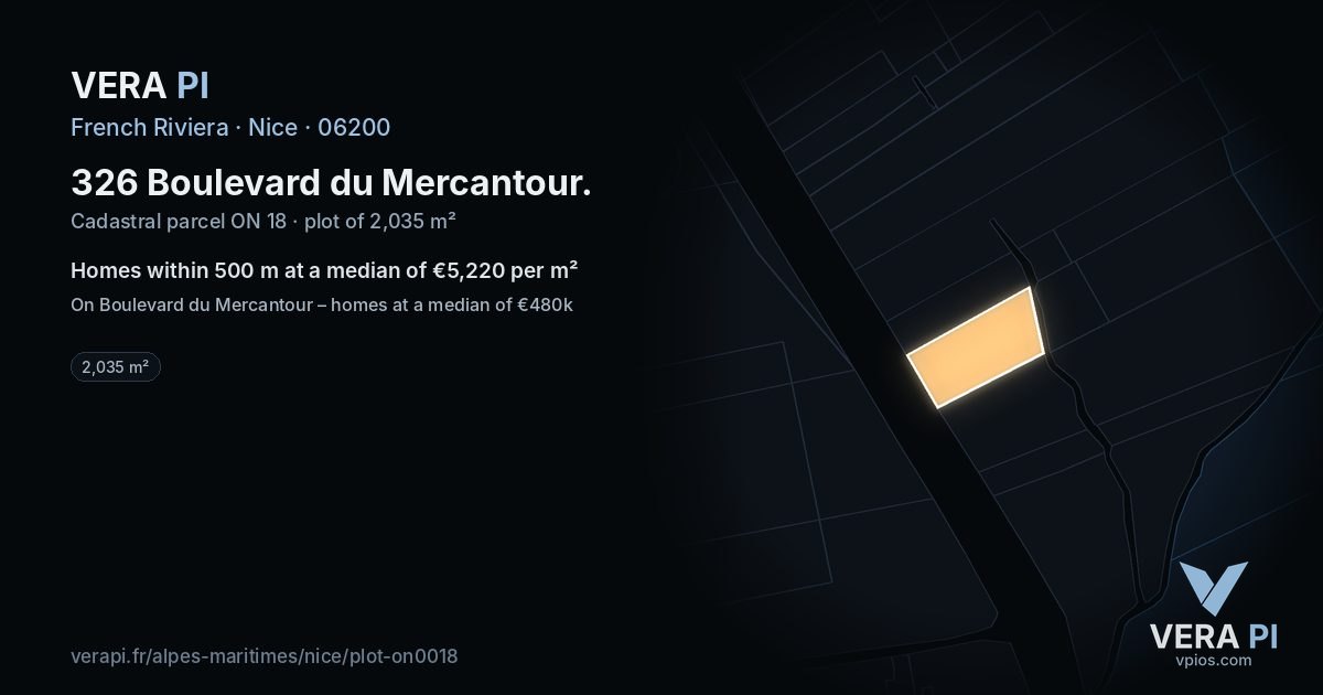 326 Boulevard du Mercantour, Nice at night – the plot lit, the parcels around coloured by the prices near them
