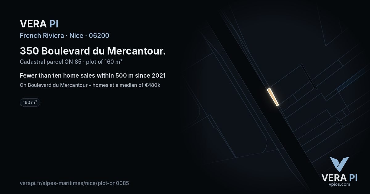 350 Boulevard du Mercantour, Nice at night – the plot lit, the parcels around coloured by the prices near them
