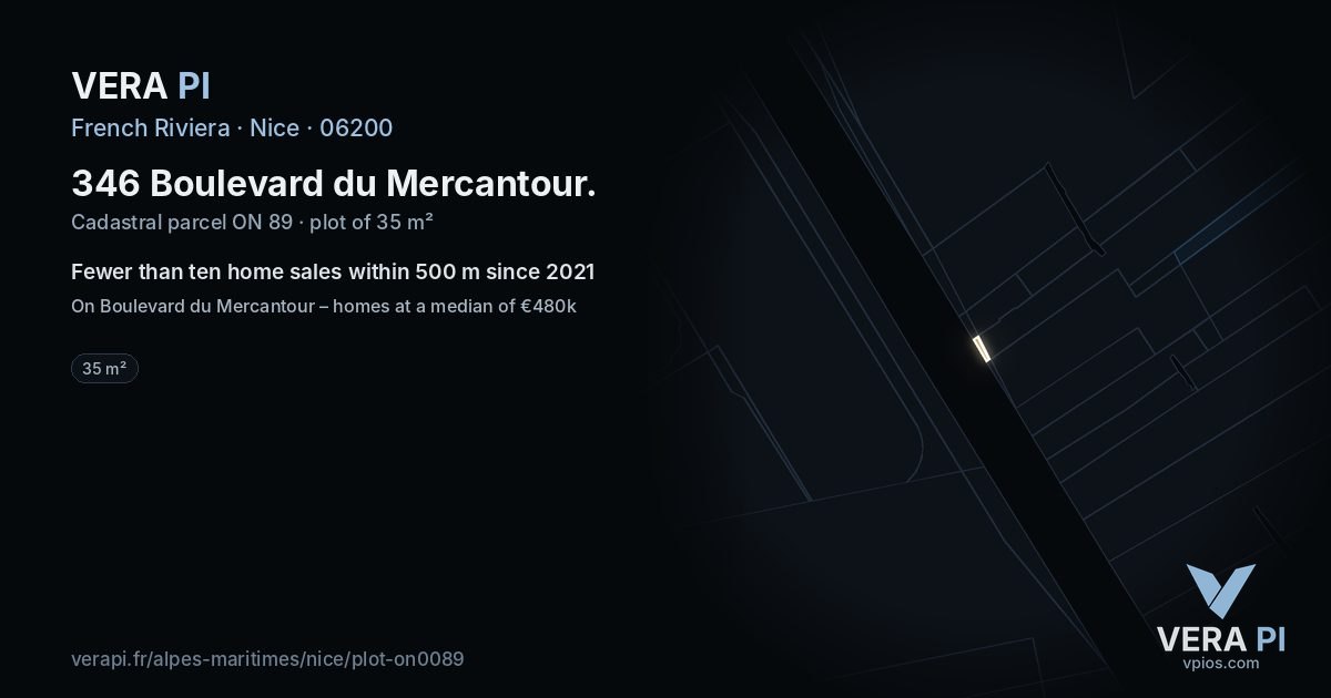 346 Boulevard du Mercantour, Nice at night – the plot lit, the parcels around coloured by the prices near them