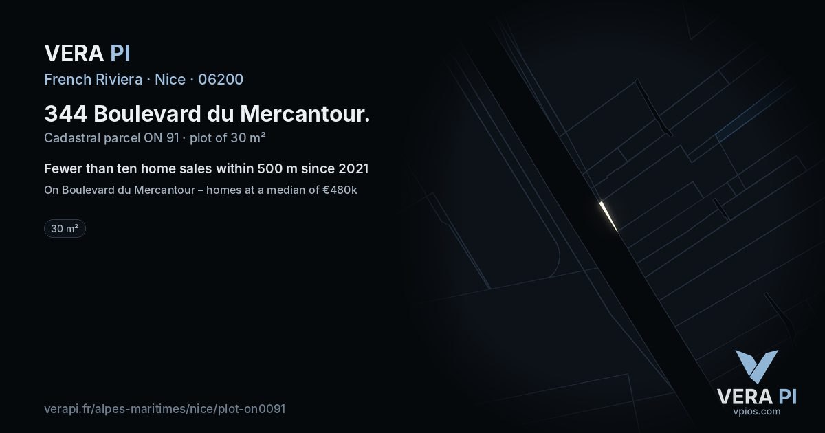 344 Boulevard du Mercantour, Nice at night – the plot lit, the parcels around coloured by the prices near them