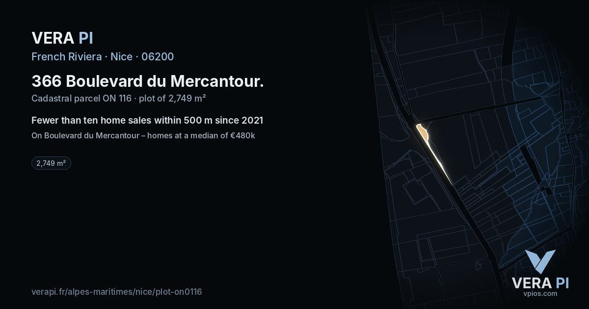 366 Boulevard du Mercantour, Nice at night – the plot lit, the parcels around coloured by the prices near them