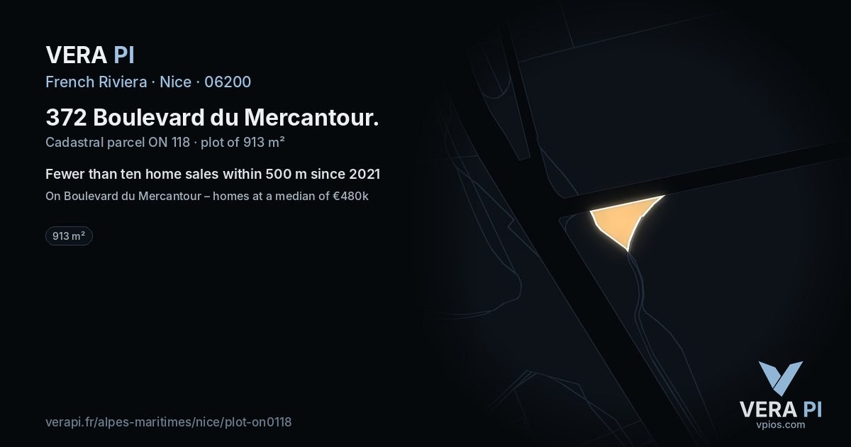 372 Boulevard du Mercantour, Nice at night – the plot lit, the parcels around coloured by the prices near them
