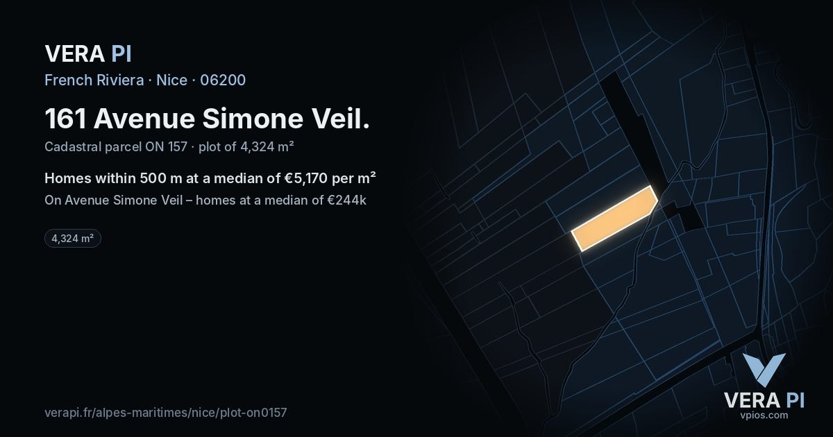161 Avenue Simone Veil, Nice at night – the plot lit, the parcels around coloured by the prices near them