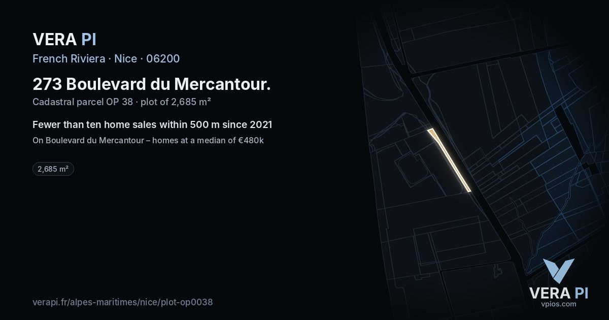 273 Boulevard du Mercantour, Nice at night – the plot lit, the parcels around coloured by the prices near them