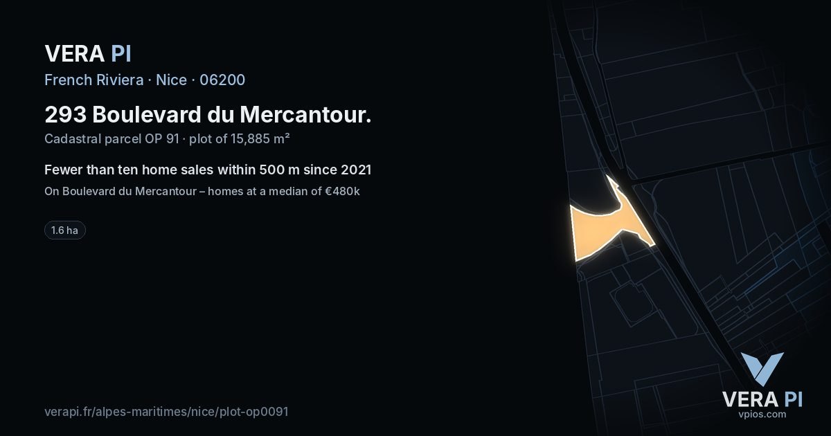 293 Boulevard du Mercantour, Nice at night – the plot lit, the parcels around coloured by the prices near them