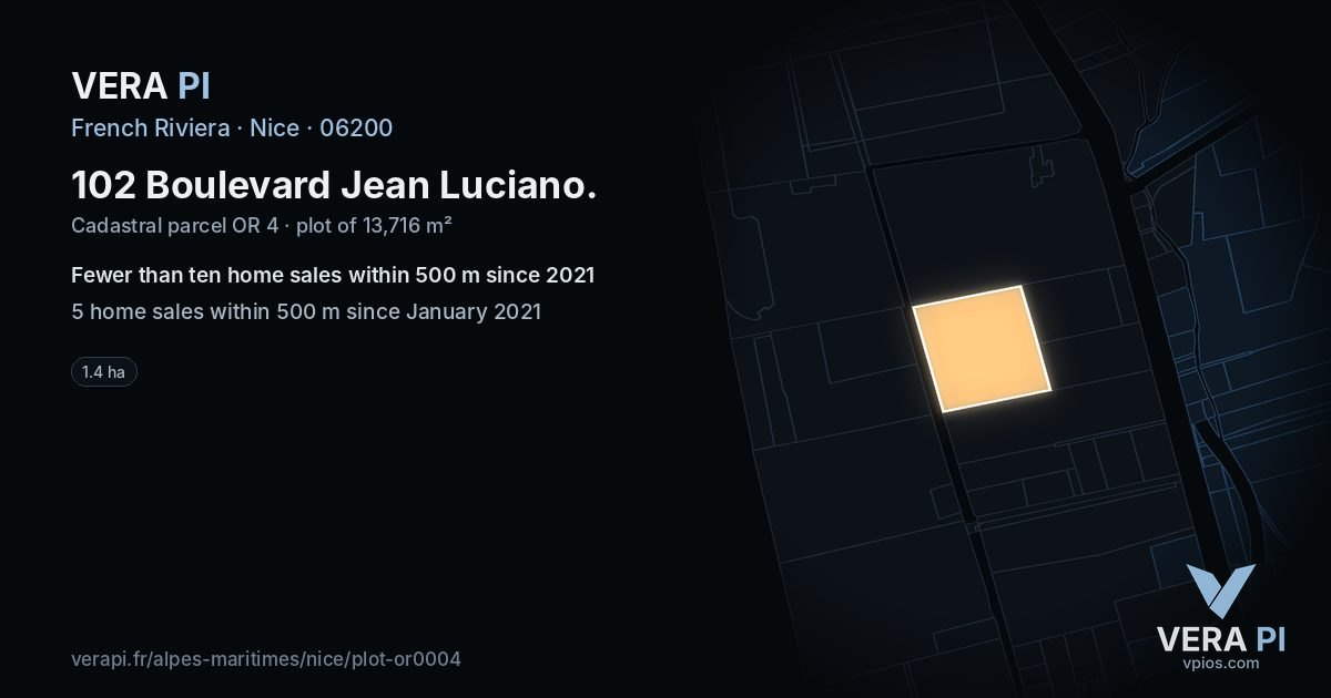 102 Boulevard Jean Luciano, Nice at night – the plot lit, the parcels around coloured by the prices near them