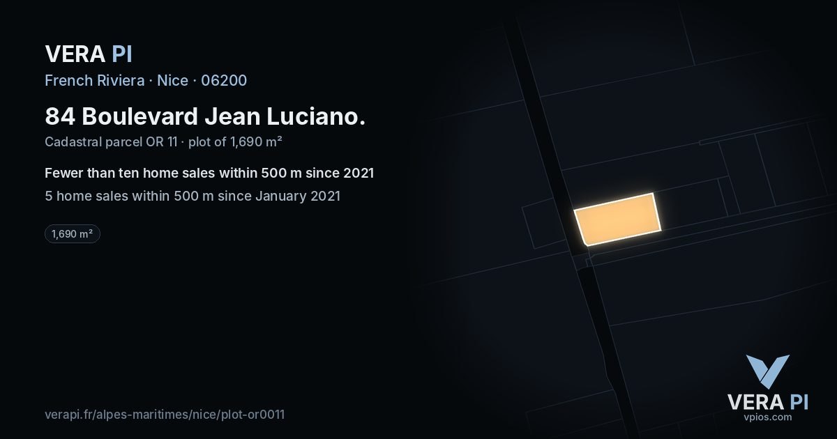 84 Boulevard Jean Luciano, Nice at night – the plot lit, the parcels around coloured by the prices near them