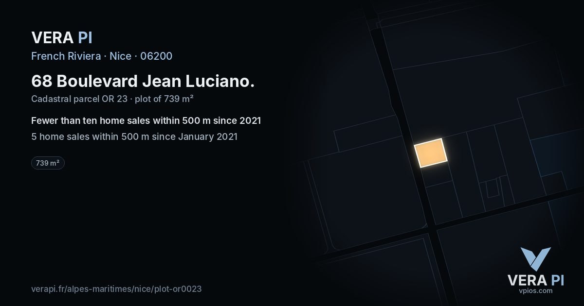 68 Boulevard Jean Luciano, Nice at night – the plot lit, the parcels around coloured by the prices near them
