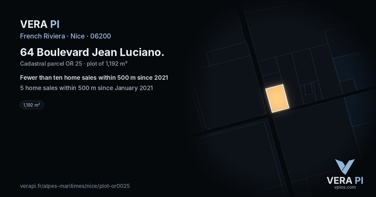 64 Boulevard Jean Luciano, Nice at night – the plot lit, the parcels around coloured by the prices near them