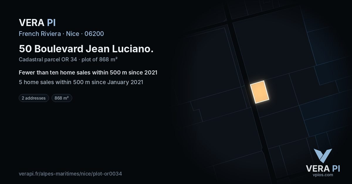 50 Boulevard Jean Luciano, Nice at night – the plot lit, the parcels around coloured by the prices near them